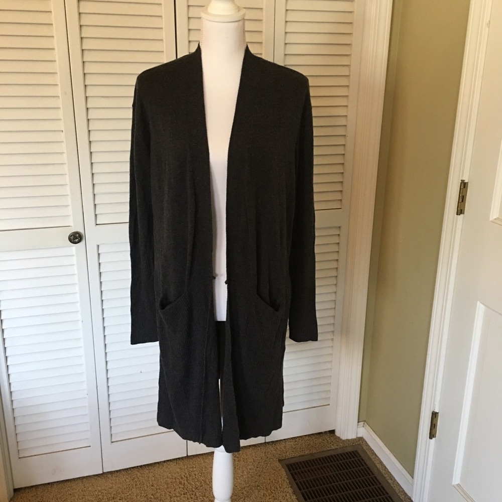 Magaschoni Charcoal Grey Cozy Warm Long Open Cardigan Sweater Size M